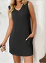 Women's Sleeveless Summer Deep Gray Plain V Neck Daily Going Out Casual Midi H-Line Tank Dress