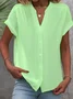 Women's Short Sleeve Shirt Summer White Plain Buckle V Neck Daily Going Out Casual Top
