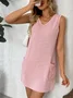 Women's Sleeveless Summer Deep Gray Plain V Neck Daily Going Out Casual Midi H-Line Tank Dress