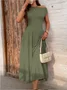 Women's Short Sleeve Summer Red Plain Asymmetrical Daily Going Out Casual Maxi A-Line Tunic Dress