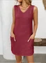 Women's Sleeveless Summer Deep Gray Plain V Neck Daily Going Out Casual Midi H-Line Tank Dress