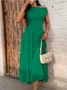 Women's Short Sleeve Summer Red Plain Asymmetrical Daily Going Out Casual Maxi A-Line Tunic Dress