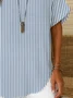 Women's Striped Printed Casual V-Neck Short Sleeve Shirt