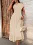 Women's Short Sleeve Summer Red Plain Asymmetrical Daily Going Out Casual Maxi A-Line Tunic Dress
