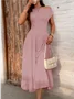 Women's Short Sleeve Summer Red Plain Asymmetrical Daily Going Out Casual Maxi A-Line Tunic Dress