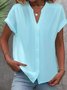 Women's Short Sleeve Shirt Summer White Plain Buckle V Neck Daily Going Out Casual Top