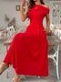 Women's Short Sleeve Summer Red Plain Asymmetrical Daily Going Out Casual Maxi A-Line Tunic Dress