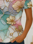 Women's Floral Print Casual Crew Neck Short Sleeve T-Shirt