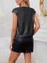 Women's Short Sleeve Sequins T-shirt Summer Wine Red Plain V Neck Party Going Out Casual Top