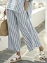 Linen Crew Neck Casual Striped Two-Piece Set