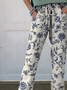 Women's Retro Floral Elegant Art Printed Cotton And Linen Casual Pants
