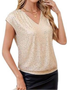 Women's Short Sleeve Sequins T-shirt Summer Wine Red Plain V Neck Party Going Out Casual Top