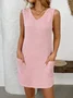 Women's Sleeveless Summer Deep Gray Plain V Neck Daily Going Out Casual Midi H-Line Tank Dress