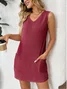 Women's Sleeveless Summer Deep Gray Plain V Neck Daily Going Out Casual Midi H-Line Tank Dress