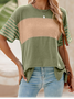 Women's Short Sleeve T-shirt Summer Green Striped Crew Neck Daily Going Out Casual Top