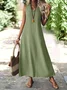 Casual Linen V Neck Dress With No