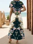 Women's Artistic Floral Print Slit Long Dress