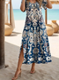 Women's Artistic Floral Print Slit Long Dress