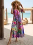 Women's Artistic Floral Print Slit Long Dress