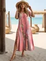 Women's Artistic Floral Print Slit Long Dress