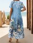 Women's Artistic Floral Print Slit Long Dress