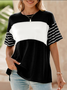 Women's Short Sleeve T-shirt Summer Green Striped Crew Neck Daily Going Out Casual Top