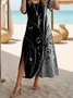 Women's Artistic Floral Print Slit Long Dress