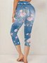 Faux Denim Print Graphic Casual Pants