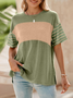 Women's Short Sleeve T-shirt Summer Green Striped Crew Neck Daily Going Out Casual Top
