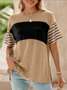 Women's Short Sleeve T-shirt Summer Green Striped Crew Neck Daily Going Out Casual Top