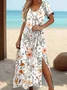 Women's Artistic Floral Print Slit Long Dress