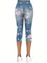 Faux Denim Print Graphic Casual Pants
