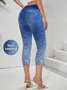 Casual Faux Denim Print Graphic Regular Fit Pants