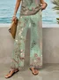 Women's Floral Print Casual Suspender Pants Two-Piece Set