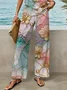 Women's Floral Print Casual Suspender Pants Two-Piece Set
