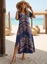 Women's Artistic Floral Print Slit Long Dress