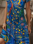 Random Print Regular Fit Casual V Neck Dress With No