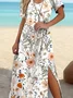 Women's Artistic Floral Print Slit Long Dress