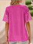 Women's Short Sleeve T-shirt Summer Green Striped Crew Neck Daily Going Out Casual Top