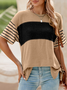 Women's Short Sleeve T-shirt Summer Green Striped Crew Neck Daily Going Out Casual Top