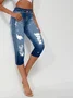 Faux Denim Print Graphic Casual Regular Fit Pants