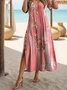 Women's Artistic Floral Print Slit Long Dress