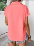 Women's Short Sleeve T-shirt Summer Blue Plain Shawl Collar Daily Going Out Casual Top