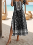 Women's Artistic Floral Print Slit Long Dress