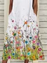 Women's Sleeveless Summer White Floral Printing Crew Neck Daily Going Out Casual Maxi H-Line Fit & Flare Dress Dress