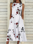 Women's Sleeveless Summer White Floral Printing Crew Neck Daily Going Out Casual Maxi H-Line Fit & Flare Dress Dress