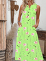 Loose Buckle Botanical Pattern Casual Dress With No