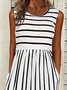 Women's Sleeveless Summer Black Striped Printing Crew Neck Daily Going Out Casual Maxi H-Line Fit & Flare Dress Dress