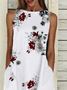 Women's Sleeveless Summer White Floral Printing Crew Neck Daily Going Out Casual Maxi H-Line Fit & Flare Dress Dress