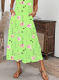 Loose Buckle Botanical Pattern Casual Dress With No